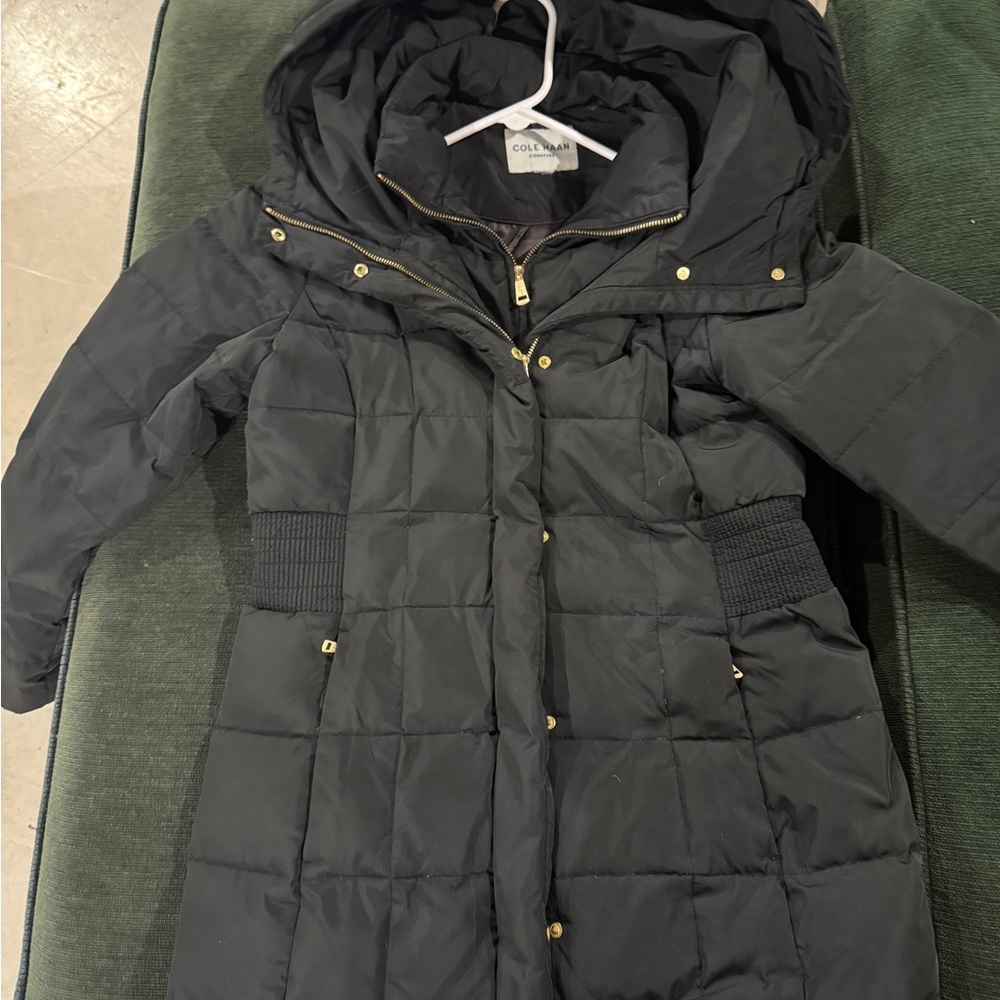 Cole Haan Black Puffer Coat with Gold Details